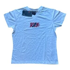 Nike Dri-FIT RUN Graphic V-Neck T-Shirt White Womens Small NEW NWT RN56323